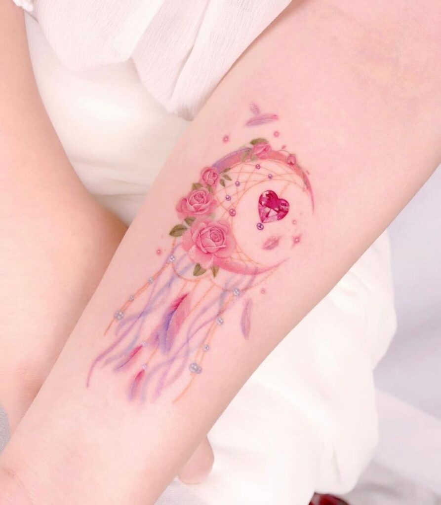 a pastel dream catcher tattoo