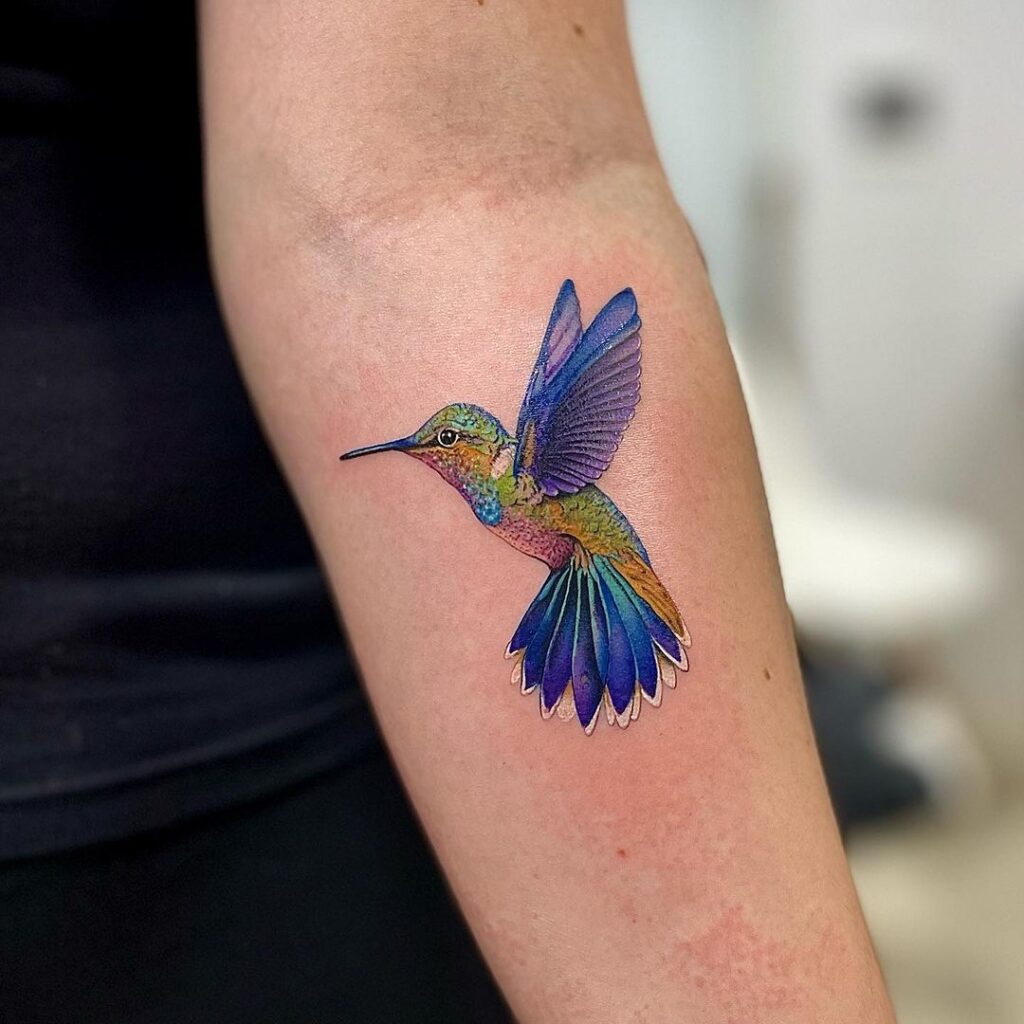 A vibrant hummingbird tattoo