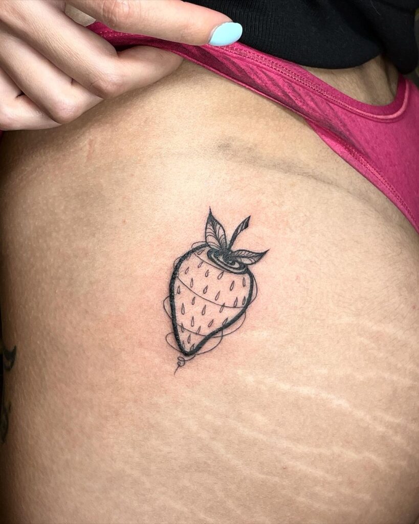 Illustration strawberry tattoo on thigh