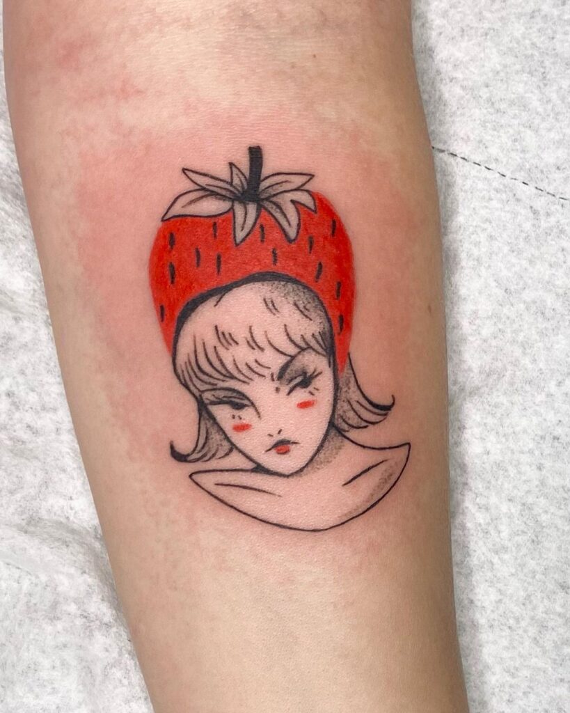 Strawberry girl tattoo on hand